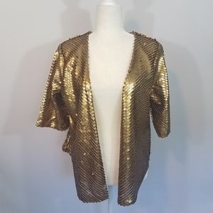 Calvin Klein Gold Sequin Kimono Jacket Sz Large